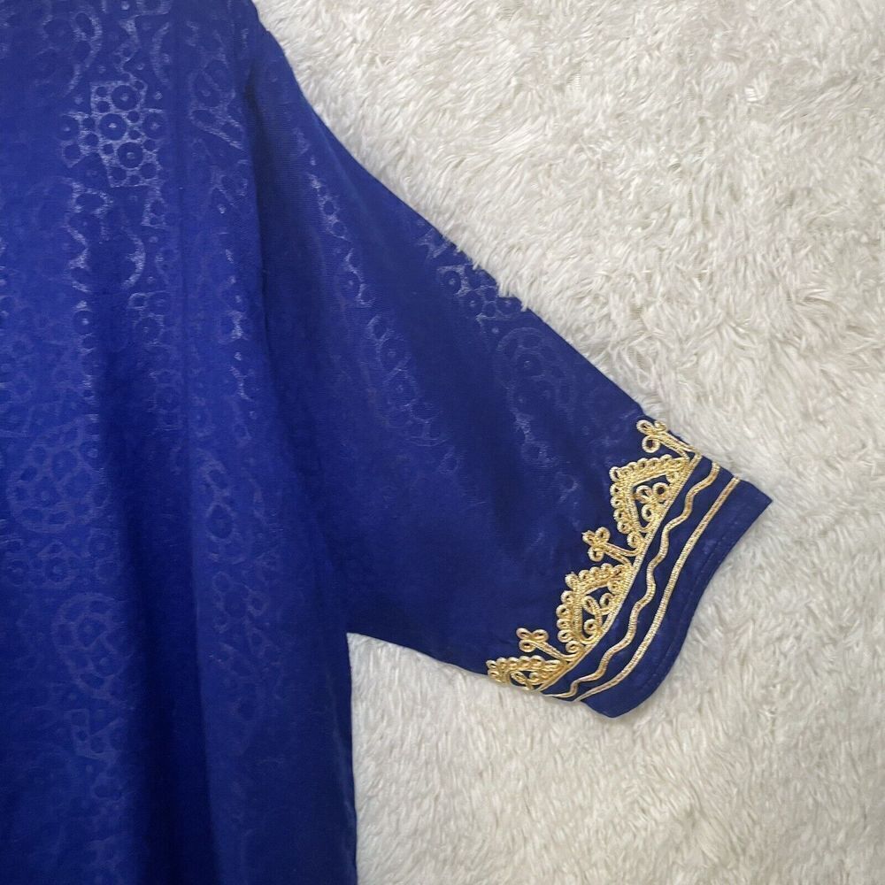 Vintage Embroidered Kaftan Kurti Royal Blue With Gold Scoop Neck - Picture 11 of 14